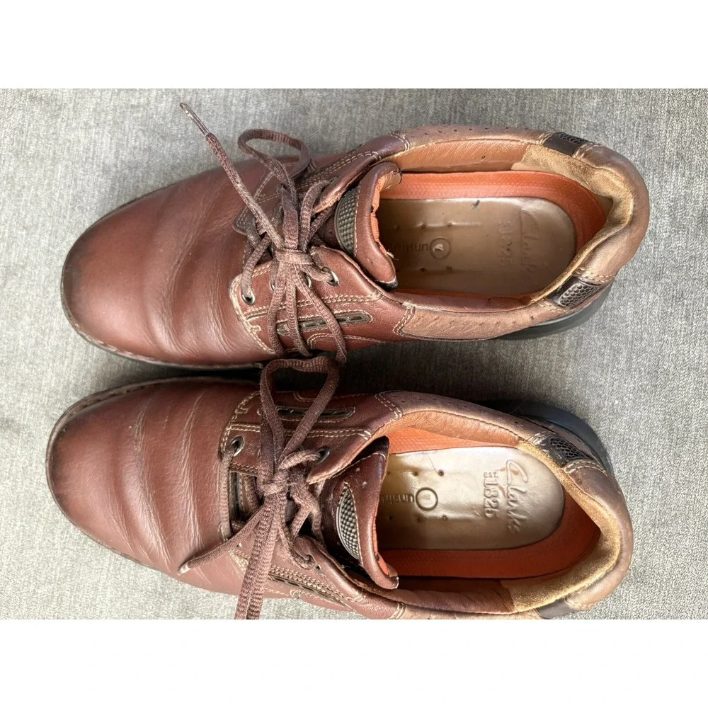 Mens Clarks Unstructured Brown Leather Shoes Oxford Casual size 9.5m 42.5